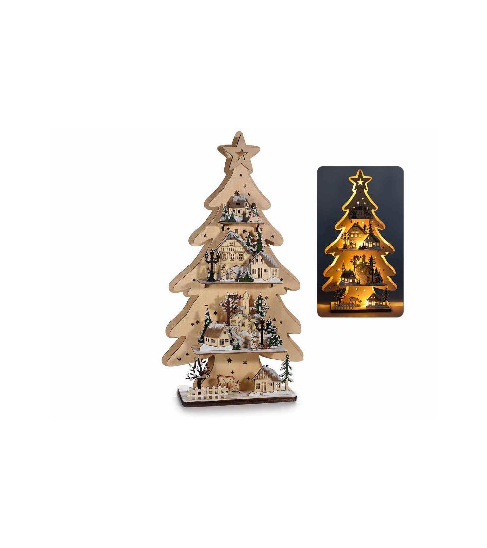 Natural Wood Tree with Winter Landscape and Led Lights -  - 