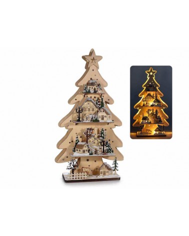 Natural Wood Tree with Winter Landscape and Led Lights -  - 