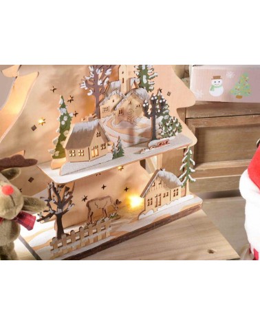 Natural Wood Tree with Winter Landscape and Led Lights -  - 