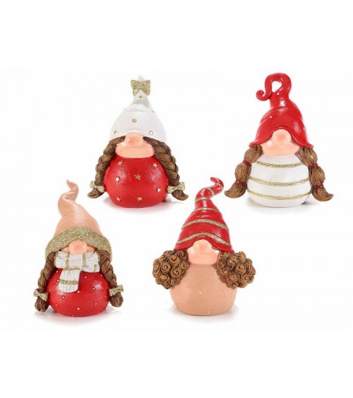 Gnomette en Résine avec Décorations Dorées et Paillettes au Repos - 4 pièces - 