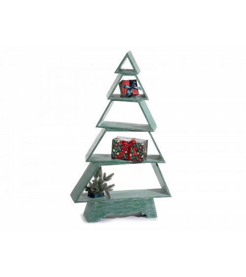 Sapin de Noël en Bois Vert Brossé avec 5 Étagères - 
