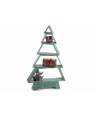 Albero di Natale in Legno Verde Spazzolato con 5 Mensole - 