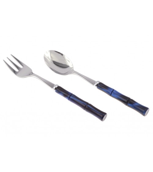 2er-Set Serviergabel und Löffel aus Bambus – Rivadossi Sandro – Blau