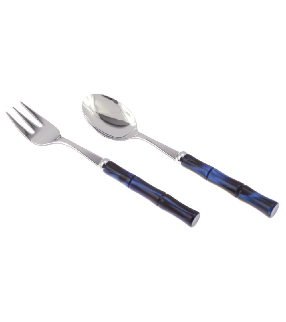 2er-Set Serviergabel und Löffel aus Bambus – Rivadossi Sandro – Blau