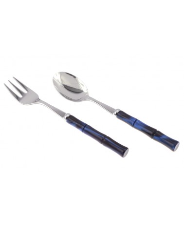 Set 2 Pz Forchettone e Cucchiaione a Servire Bamboo - Rivadossi Sandro - blu