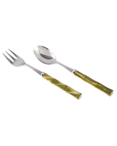 Set of 2 Bamboo Serving Fork and Spoon - Rivadossi Sandro - olive green