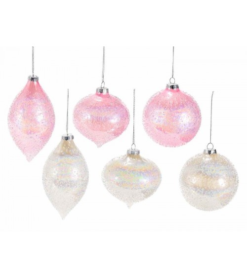Palline in Vetro Effetto Frozen e Perlato - Set 12 Pezzi - 