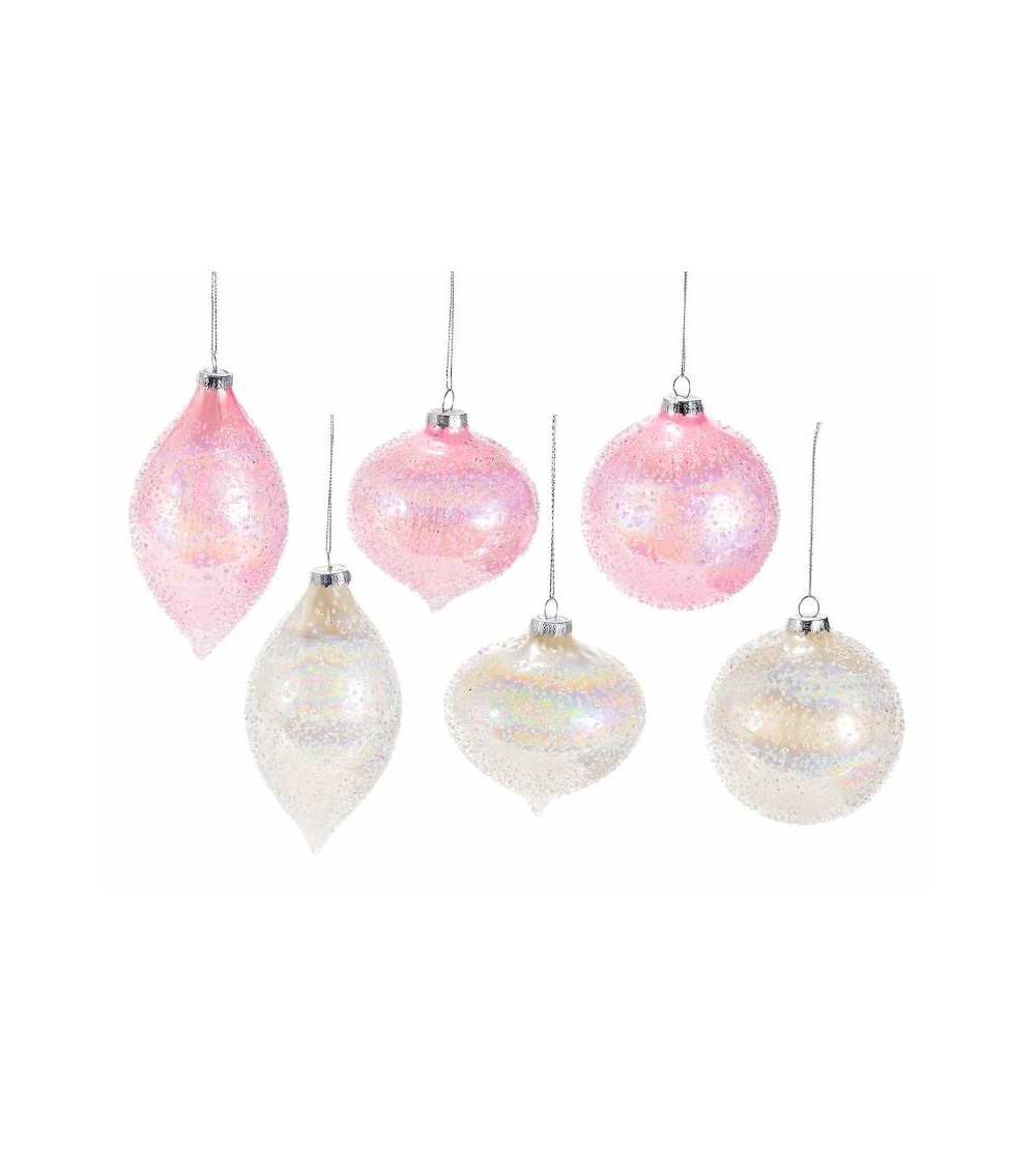 Frozen and Pearly Effect Glass Balls - Set 12 Pieces -  - 