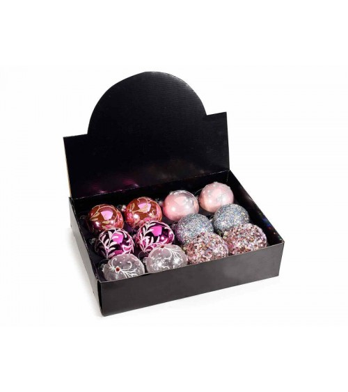 Set de 12 boules de Noël en verre coloré avec décorations à paillettes et paillettes - 