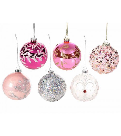 Set 12 Pcs Colored Glass Christmas Balls with Glitter and Sequins Decorations -  - 