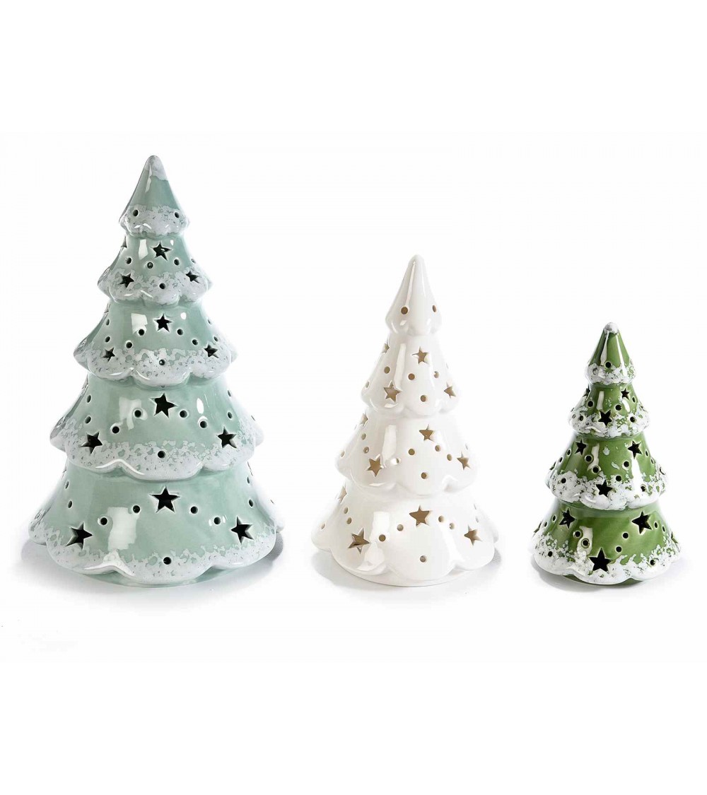 Set 3 Alberi in Ceramica con Luci Led Bianco Caldo - 