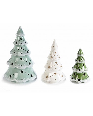 Ensemble de 3 arbres en céramique avec lumières LED blanc chaud - 
