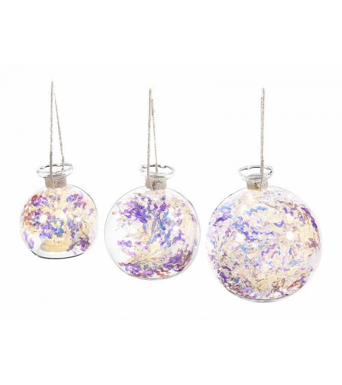 Palline in Vetro Natalizie con Festone Arcobaleno e Luci Led da Appendere - 3 Pezzi - 
