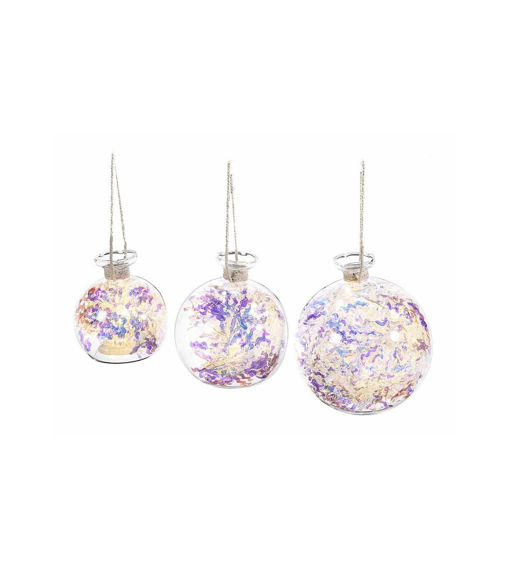 Christmas Glass Balls with Rainbow Festoon and Hanging Led Lights - 3 Pieces -  - 