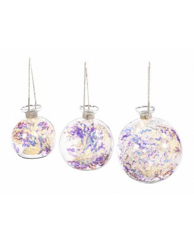Palline in Vetro Natalizie con Festone Arcobaleno e Luci Led da Appendere - 3 Pezzi - 