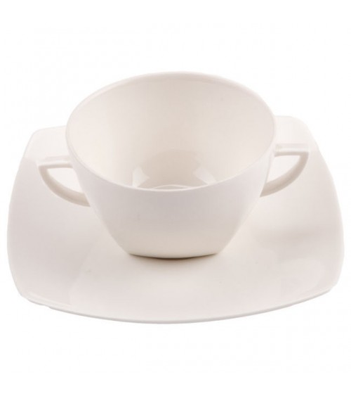 Asian Square Breakfast Cups with Saucers in New Bone China Ivory - 6 Pieces -  - 