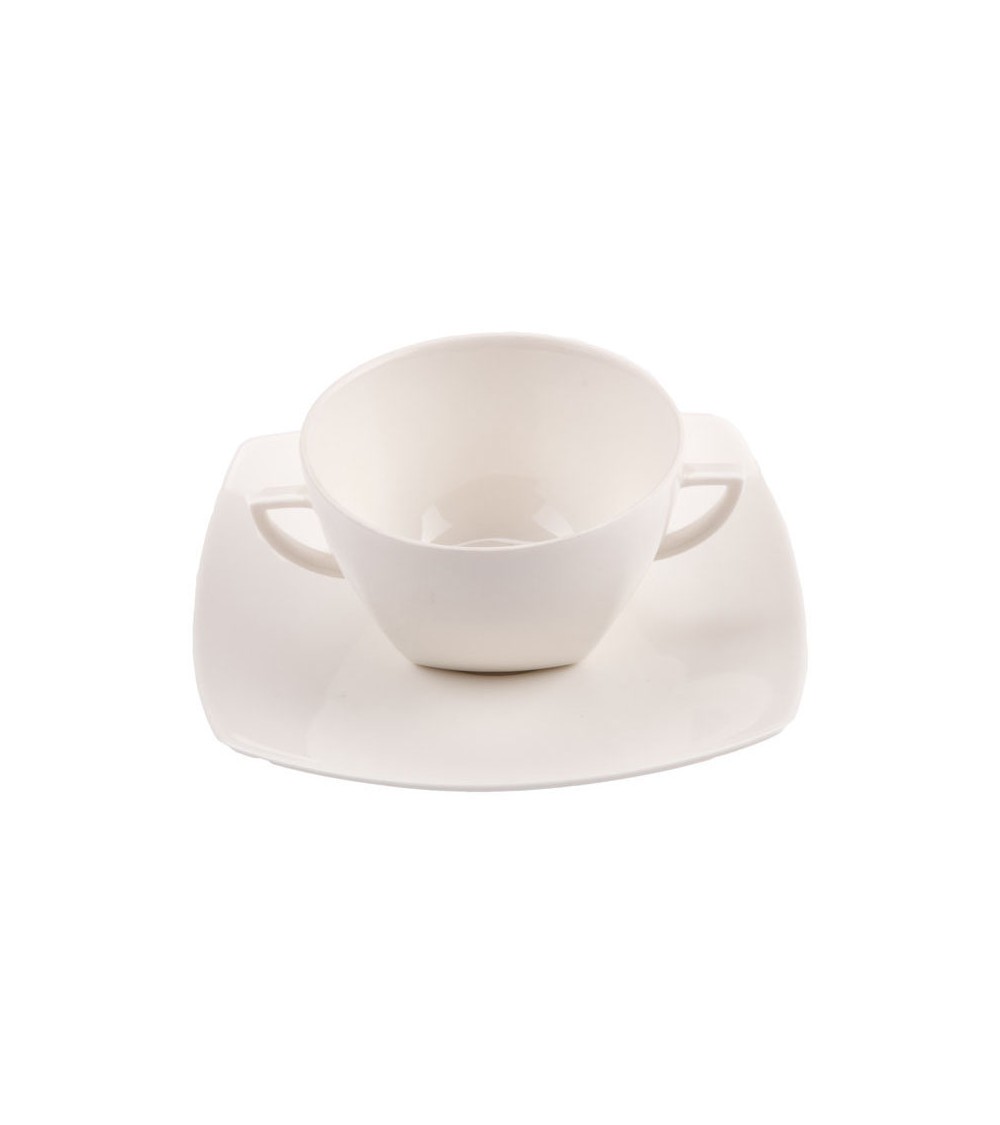 Asian Square Breakfast Cups with Saucers in New Bone China Ivory - 6 Pieces -  - 