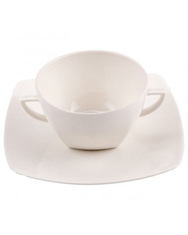 Tazze Colazione con Piattino Asian Square in Porcellana New Bone China Avorio - 6 Pezzi - 