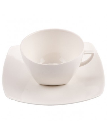 Asian Square Tea Cups with Saucers in Ivory New Bone China - 6 Pieces -  - 