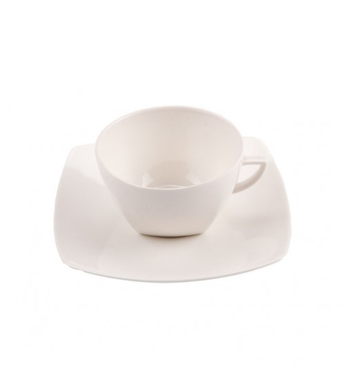Asian Square Coffee Cups with Saucers in Ivory New Bone China - 6 Pieces -  - 