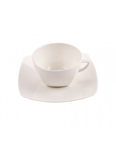 Asian Square Kaffeetassen mit Untertassen in Elfenbein New Bone China - 6 Stück - 