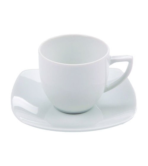 Carrè Tazza da Thè con Piattino in Porcellana Bianca - 6 Pezzi - 