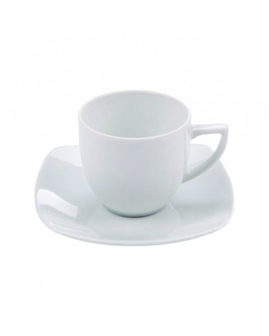Carrè Tazzina Caffè con Piattino in Porcellana Bianca - Set 6 Pezzi - 