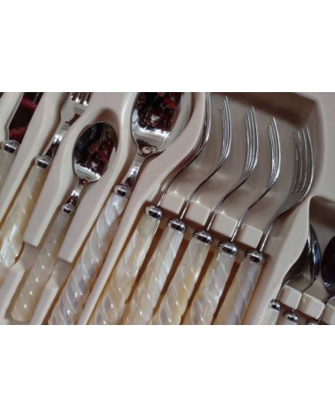 Servizio 24 Pezzi - Posate Vito in Acciaio Inox 18/10 - Manico Madreperlato - Colore Avorio - 