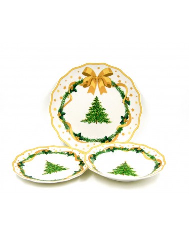 "Gold Christmas" Porcelain Christmas Plate Service 18 Pieces - Royal Family -