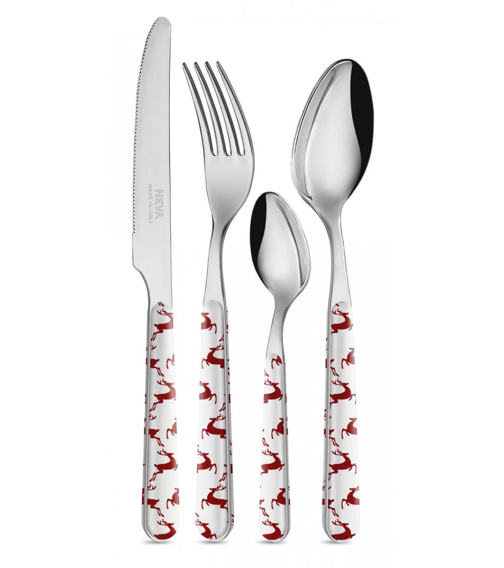 Set di Posate Natalizie Renne 24 Pezzi Colore Bianco / Rosso - Neva - 
