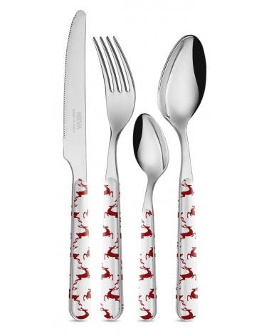 Rentier-Weihnachtsbesteckset 24-teilig Weiß / Rot - Neva -
