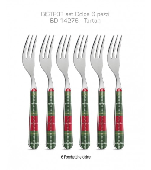 Set 8pcs Couverts Tartan Doux Noël Vert / Rouge - Neva Posateria Creativa -