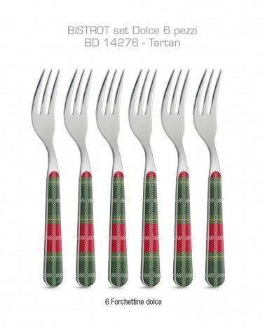 Set 8pcs Couverts Tartan Doux Noël Vert / Rouge - Neva Posateria Creativa -