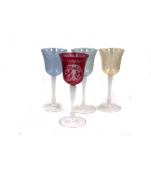 Set de 4 Verres en Verre Soufflé Coloré et Gravure Florence - Royal Family - 