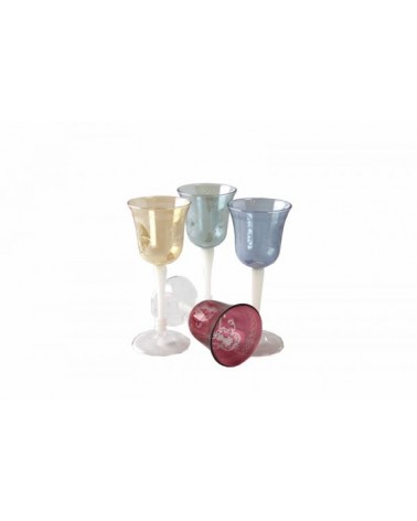 Set 4 Bicchieri in Vetro Soffiato Colorato e Incisione Firenze - Royal Family - 