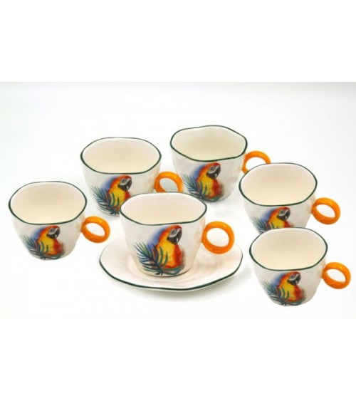 Service for 6 People Porcelain Tea Cups "Jungle Parrots" - Royal Family -  - 