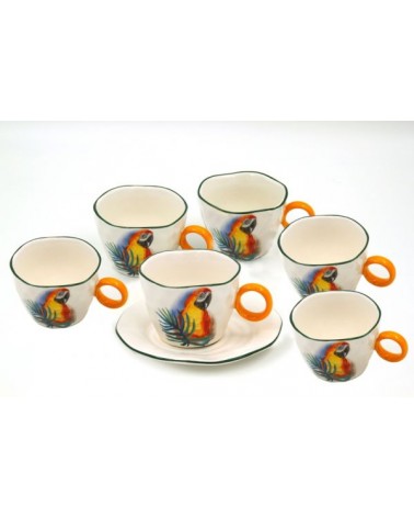 Service for 6 People Porcelain Tea Cups "Jungle Parrots" - Royal Family -  - 