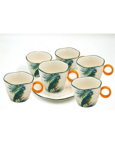 Service for 6 People Porcelain Tea Cups "Jungle Parrots" - Royal Family -  - 