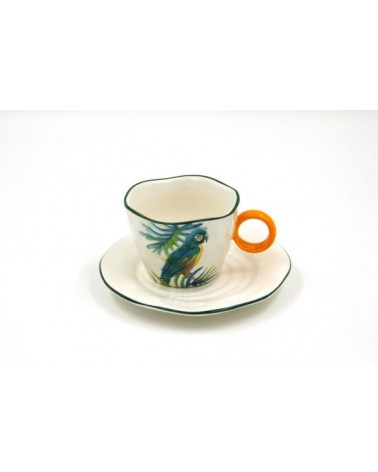 Service for 6 People Porcelain Tea Cups "Jungle Parrots" - Royal Family -  - 