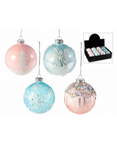 Set 12 Palline in Vetro Colorato con Decori Glitter - 