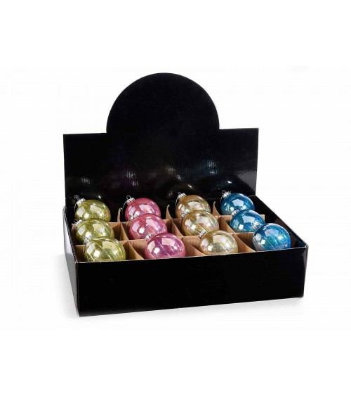 Décoration de Noël - Lot de 12 Boules en Verre de Couleur Brillante - 