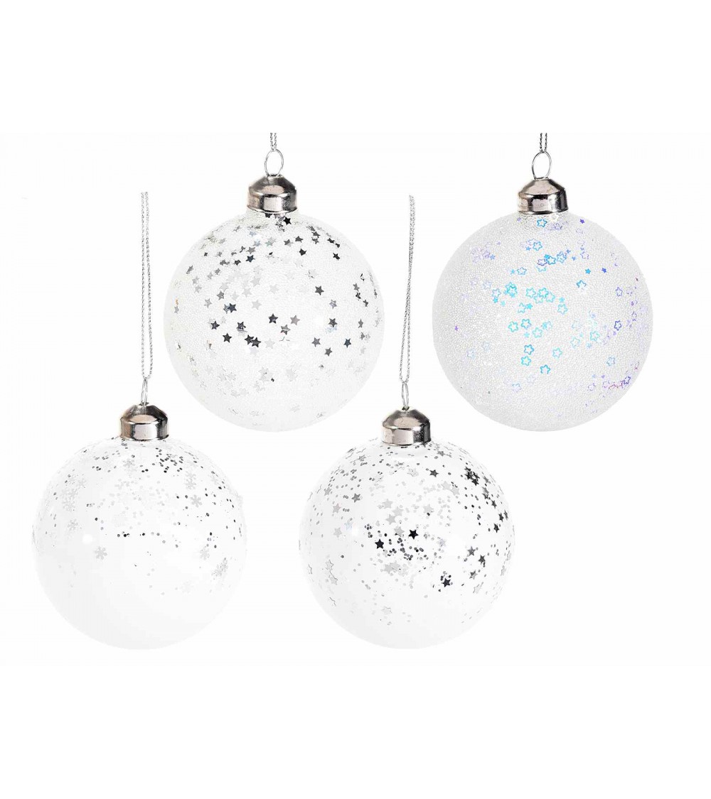 Decorazione Natalizia - Set 12 Palline in Vetro e Glitter - 