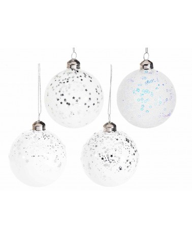 Decorazione Natalizia - Set 12 Palline in Vetro e Glitter - 