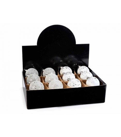 Decorazione Natalizia - Set 12 Palline in Vetro e Glitter - 