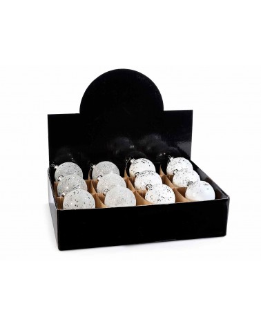 Decorazione Natalizia - Set 12 Palline in Vetro e Glitter - 