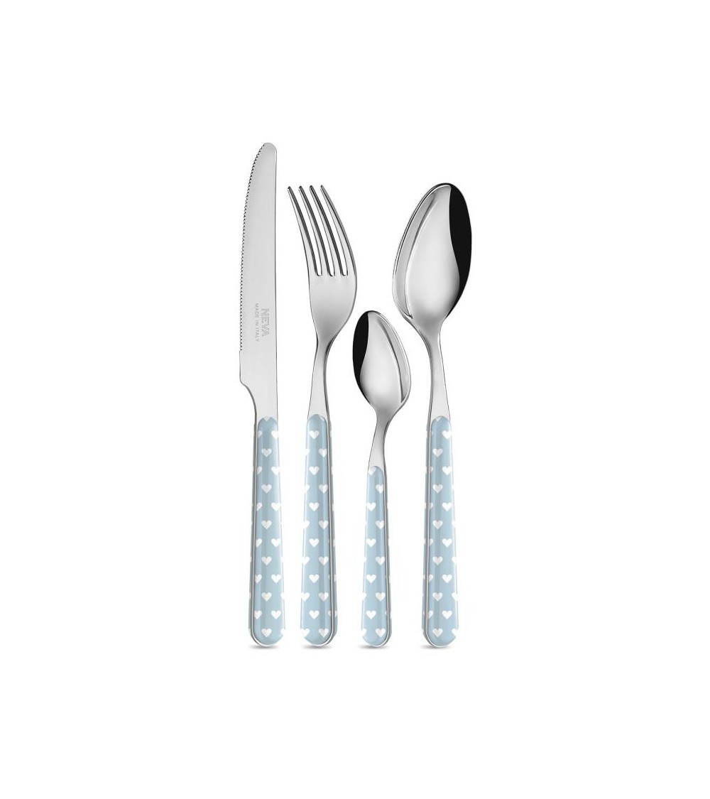 Servizio 24 Pezzi Posate Moderne - Cuoricini Azzurro - 