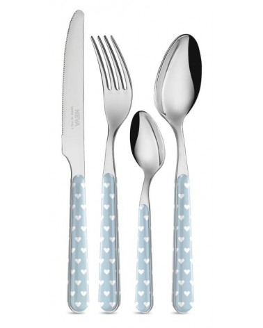 Servizio 24 Pezzi Posate Moderne - Cuoricini Azzurro - 