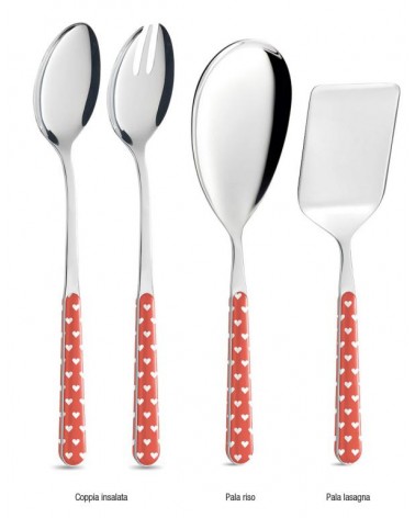 Set of 4 Shabby Chic Serving Cutlery - Red Hearts -