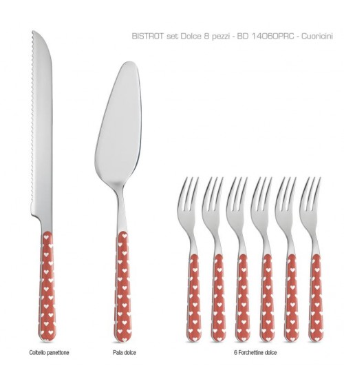 Set 8 Pieces Shabby Chic Dessert Cutlery - Red Hearts -  - 