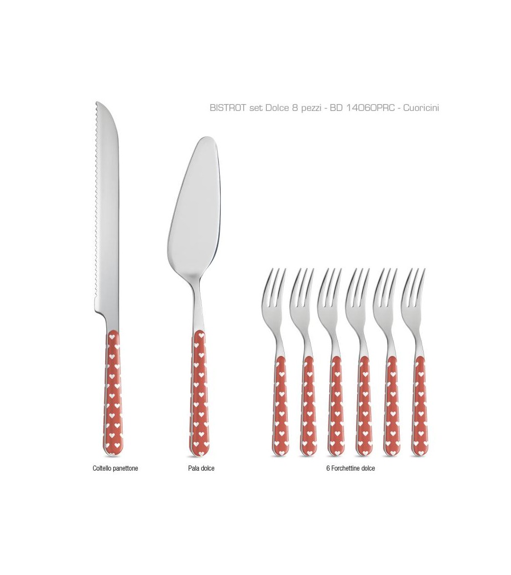 Set 8 Pieces Shabby Chic Dessert Cutlery - Red Hearts -  - 